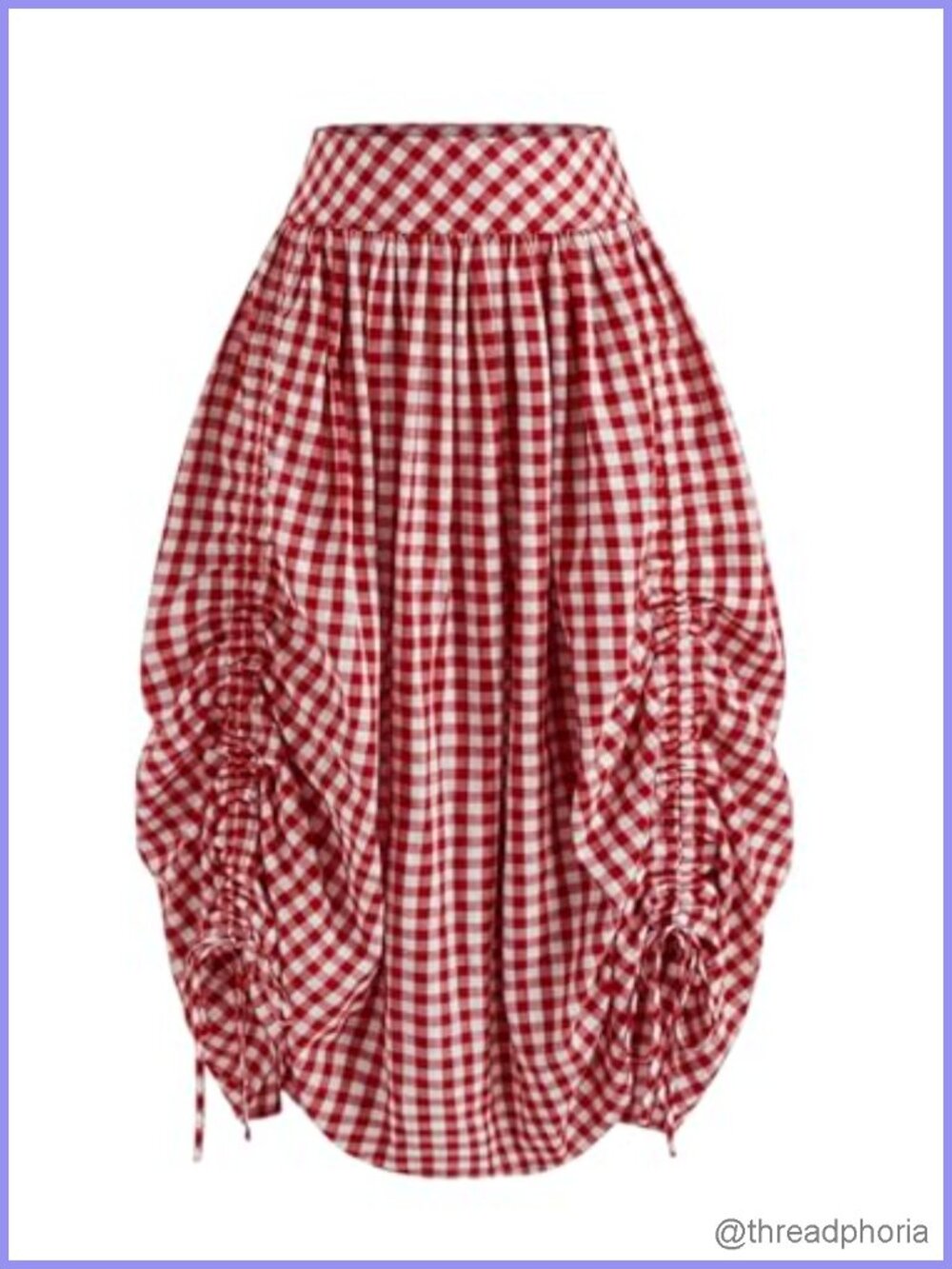 Womens High Waist Drawstring Ruched Midi Skirt, Plaid Gingham Vintage Casual